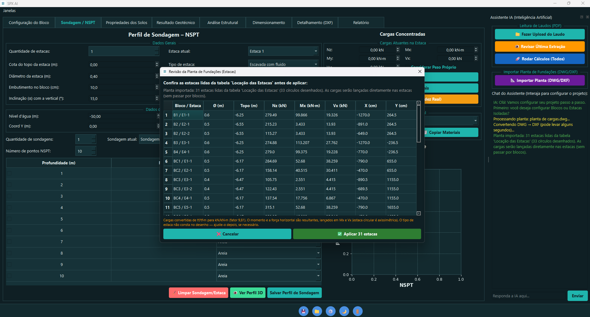 Importação de planta DWG/DXF com leitura automática das estacas